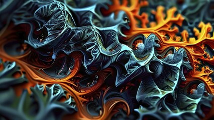 Abstract illustration of fractal patterns found in nature representing the application of mathematical patterns in technology and design, AI generated