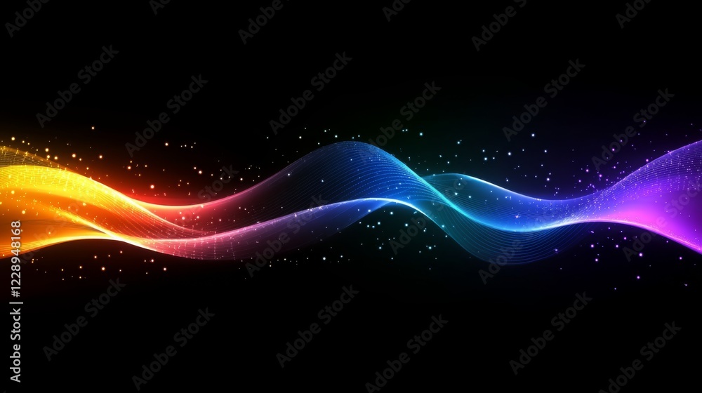 Leinwandbilder a vibrant wave of colorful light flows against a dark background, creating a dynamic and energetic v