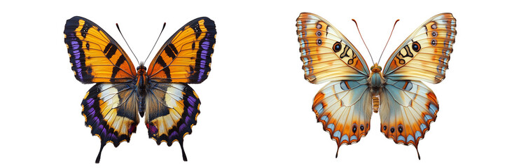 Fototapeta premium Colorful butterflies in macro nature photography on a transparent background
