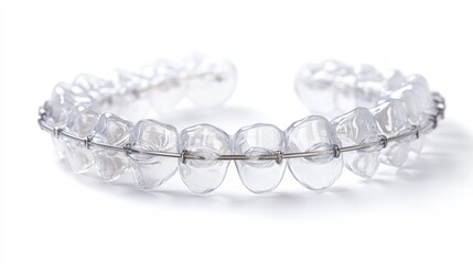 Obraz premium A professional orthodontic photograph featuring clear braces on teeth, sharply isolated on white.