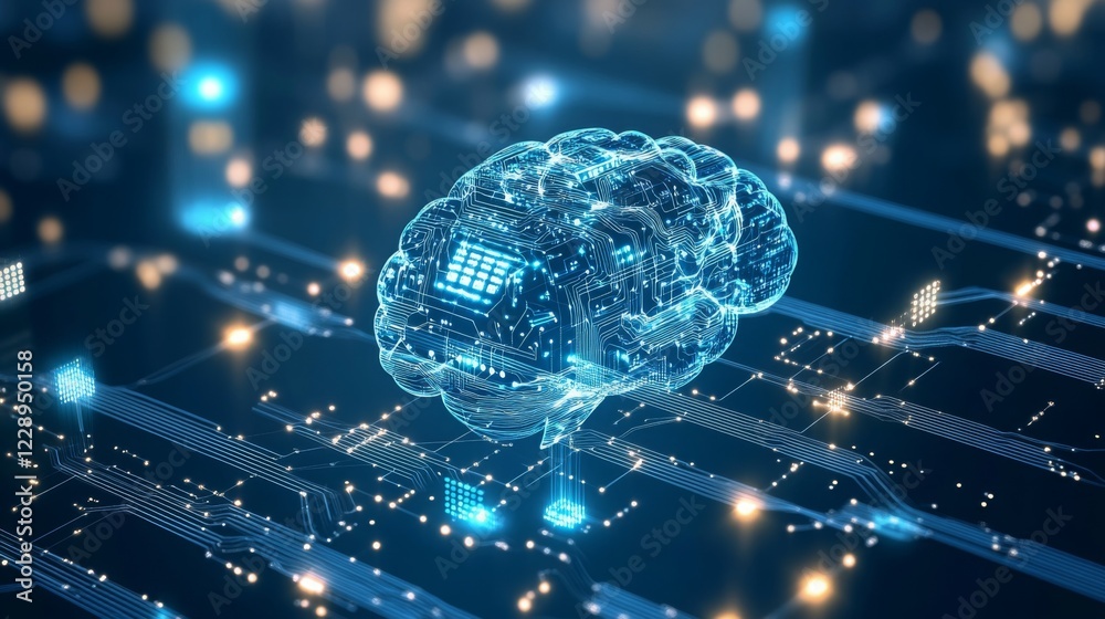 Leinwandbilder a digital brain surrounded by glowing circuits, representing artificial intelligence and advanced te