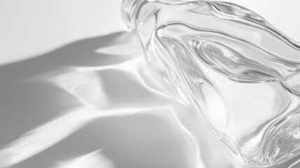 Abstract glass bottle refraction creating dynamic shadows on a white surface minimal art