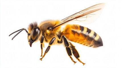 Detailed Watercolor Painting of a Honeybee in Flight