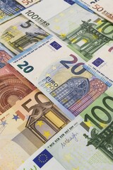 Rows of various Euro bank notes, Germany, Europe
