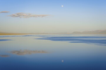 Moonrise over Song Kol Lake, Naryn province, Kyrgyzstan, Asia
