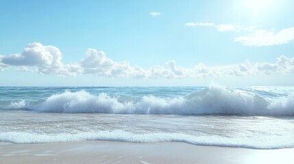 Fototapeta premium A serene ocean wave gently breaking, with smooth textures and soft foam, isolated on a clean background.