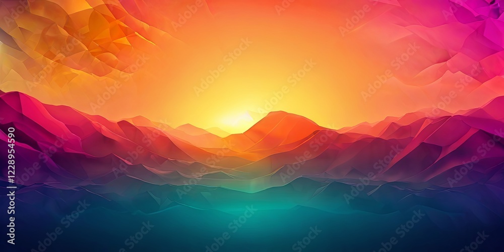 Poster a mountain range with a sunset in the background