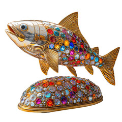 Colorful Shiny Gold Sculpture of a Pike with Gemstone Details and Elegant Design