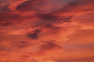 Orange red-stained cloudy sky after sunset, Allgäu, Bavaria, Germany, Europe