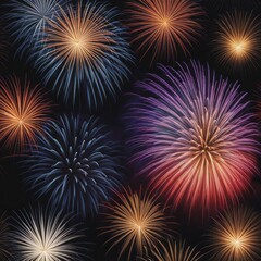 Obraz premium Colorful fireworks exploding in the night sky, creating a festive and celebratory atmosphere, AI generated