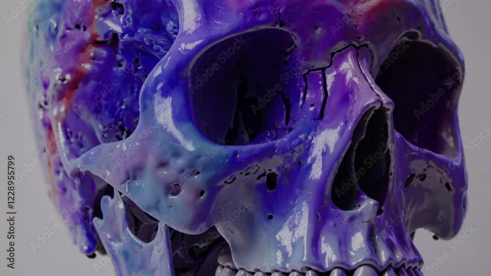 Leinwandbilder a close-up of a skull’s contours, highlighted by slow-motion bursts of gradient paint that reveal it