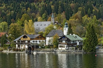 Parish church of St. Ullrich and St. James parish church, village of Walchensee, Upper Bavaria,...