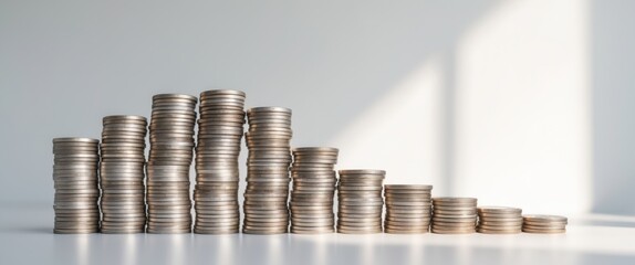 Stacks of coins arranged in ascending order illustrating currency values and financial growth