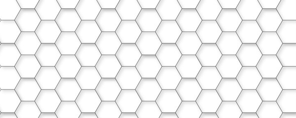 Surface polygon pattern with glowing luxury white hexagon pattern paper texture and futuristic business design. Vector technology background with hexagon concept design. Embossed honeycomb hexagon art