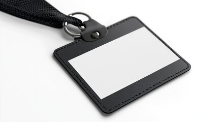 Blank black ID card badge mockup on white.