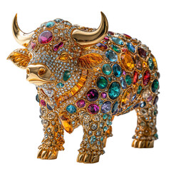 Obraz premium Shiny Gold Sculpture of Takin Decorated with Colorful Gems and Intricate Details