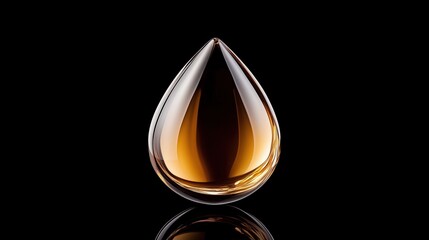Golden liquid drop on black background, shining with elegance. Symbol of luxury and purity.