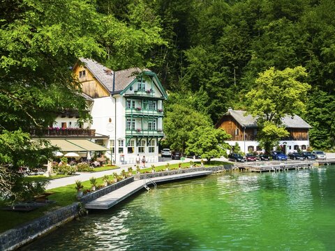 Ship landing stage St. Gilgen am Wolfgangsee, Salzkammergut, Upper Austria, Austria, Europe