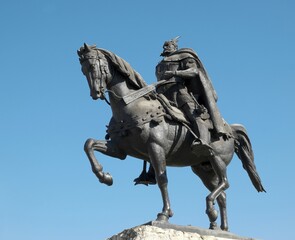 Equestrian statue of Skanderbeg, Albanian national hero, Skanderbeg Square, Tirana, Albania, Europe