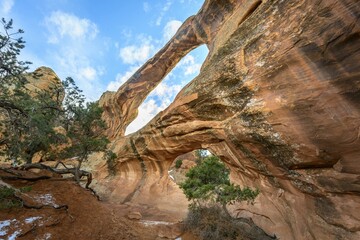 Double O Arch, rock arch, Devil's Garden Trail, Arches National Park, near Moab, Utah, USA, North America
