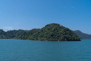 Tropical seas and ocean islands with tropical plants and trees
