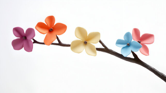 Floral Branch with Colorful Paper Flowers Spring Decor Festive Design Craft DIY Wedding