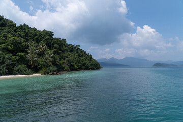 Tropical seas and ocean islands with tropical plants and trees