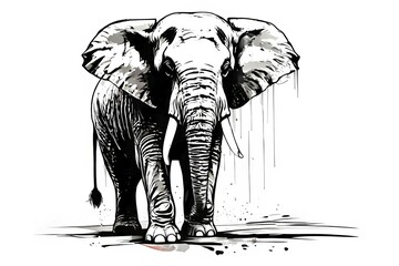 Fototapeta premium Black and white line art elephant, AI generated