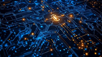 Cybersecurity, Digital Lock, Data Protection, Network Security, glowing padlock on a circuit board,  Abstract Technology,  Digital Security,  Information Security,  Data Protection,  Cyber Defense.