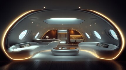 Fototapeta premium Futuristic aircraft cabin interior design.