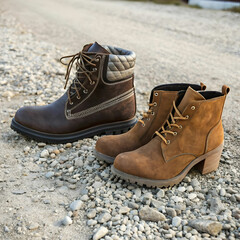 Naklejka premium Male and Female Boots Representing Profitable Ground Concept