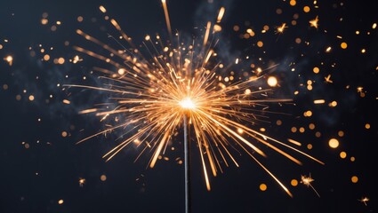 Fototapeta premium Sparkler with radiating light and dark background.