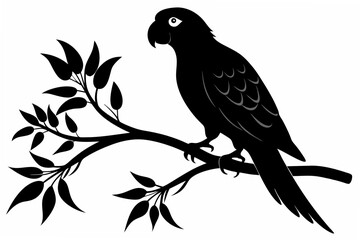 parrot with tree  silhouette vector