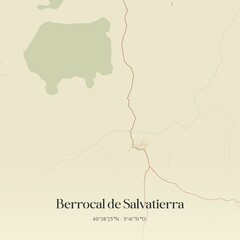 Retro Spanish map of Berrocal de Salvatierra, Castilla y Le�n. Vintage street map.