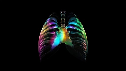 Colorful Abstract Representation of Human Lungs on Black Background