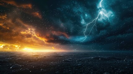 Fototapeta premium Lightning splits the abstract sky, thunder follows. The storm's power is evident in every strike.