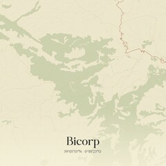 Obraz premium Retro Spanish map of Bicorp, Comunidad Valenciana. Vintage street map.