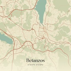 Fototapeta premium Retro Spanish map of Betanzos, Galicia. Vintage street map.