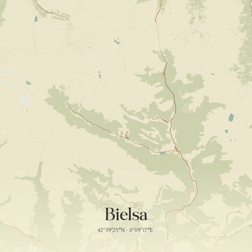Retro Spanish map of Bielsa, Arag�n. Vintage street map.
