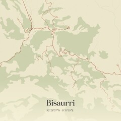 Obraz premium Retro Spanish map of Bisaurri, Arag�n. Vintage street map.