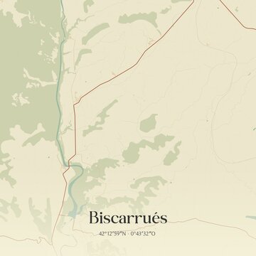 Retro Spanish map of Biscarru�s, Arag�n. Vintage street map.