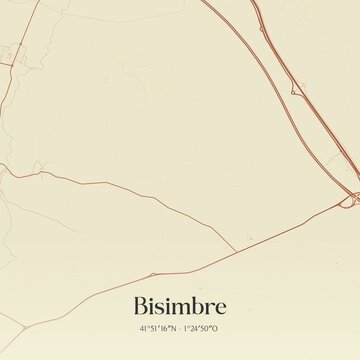 Retro Spanish map of Bisimbre, Arag�n. Vintage street map.