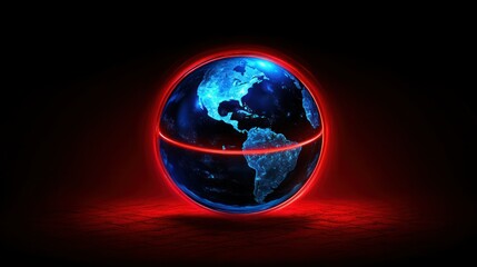 A vibrant news concept background featuring a 3D Earth globe with glowing red belt lines, isolated on a dark red backdrop.