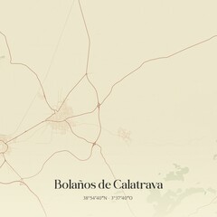 Retro Spanish map of Bola�os de Calatrava, Castilla-La Mancha. Vintage street map.