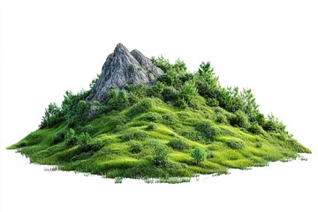 mountain hill with green forest on white background