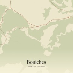 Retro Spanish map of Boniches, Castilla-La Mancha. Vintage street map.