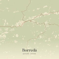 Retro Spanish map of Borred�, Catalu�a. Vintage street map.