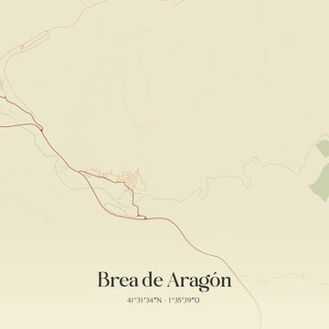 Retro Spanish map of Brea de Arag�n, Arag�n. Vintage street map.