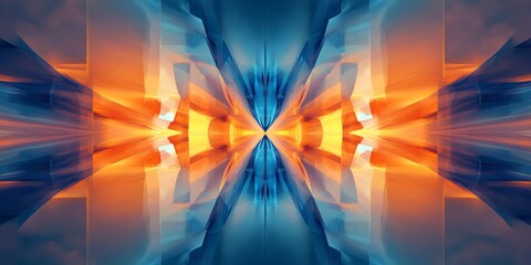 Fototapeta premium A vibrant abstract design featuring symmetrical geometric patterns in blue and orange, evoking a dynamic and futuristic feel.
