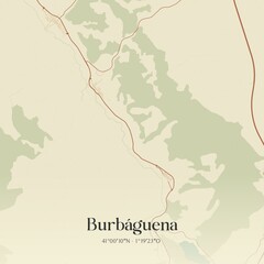 Fototapeta premium Retro Spanish map of Burb�guena, Arag�n. Vintage street map.